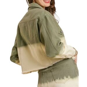 Umgee Olive Green Ombre Cropped Denim Jacket NWT